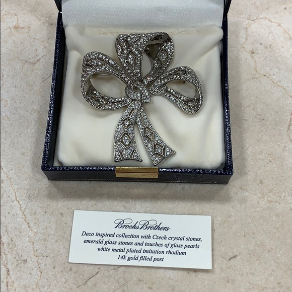BROOKS BROTHERS STUNNING CZECH DECO BOW BROOCH PIN - Picture 2 of 8